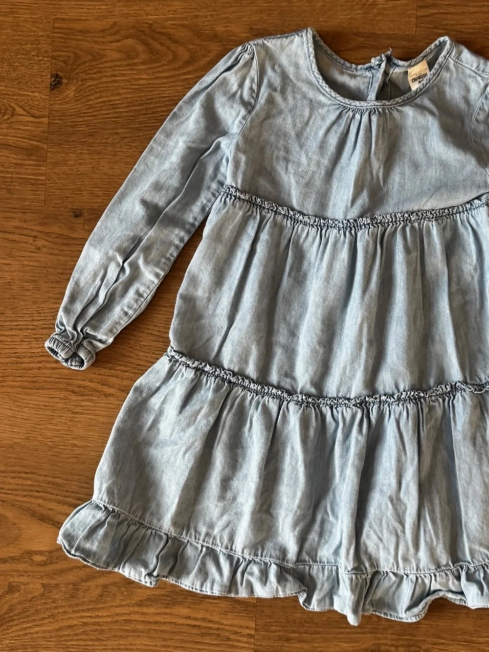 OshKosh B'gosh Girls Chambray Tiered Dress Size 4T Long Sleeve Ruffle Hem Blue
